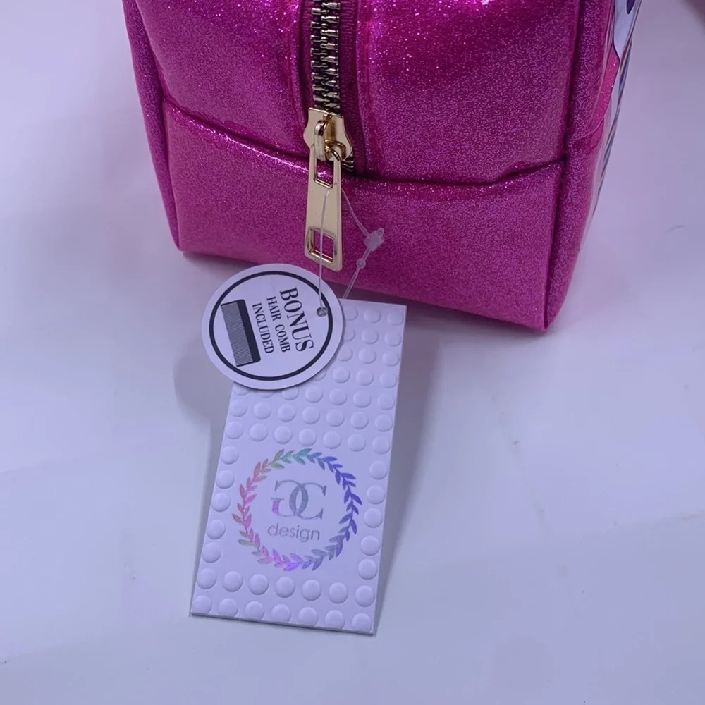 Colorful Pink Glitter Pride Zipper Carry Case Organizer Travel Cosmetic Pouch